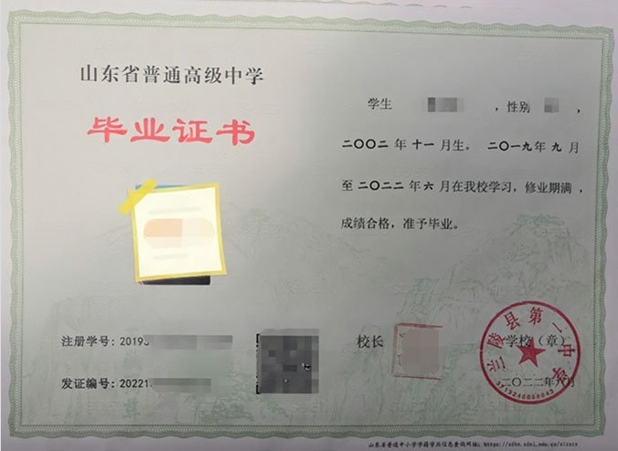 防城港兰陵县第一中学高中毕业证样本